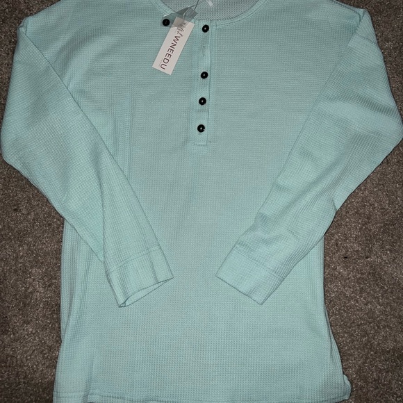 Mint Green Long Sleeve Henley Shirt - Picture 1 of 4